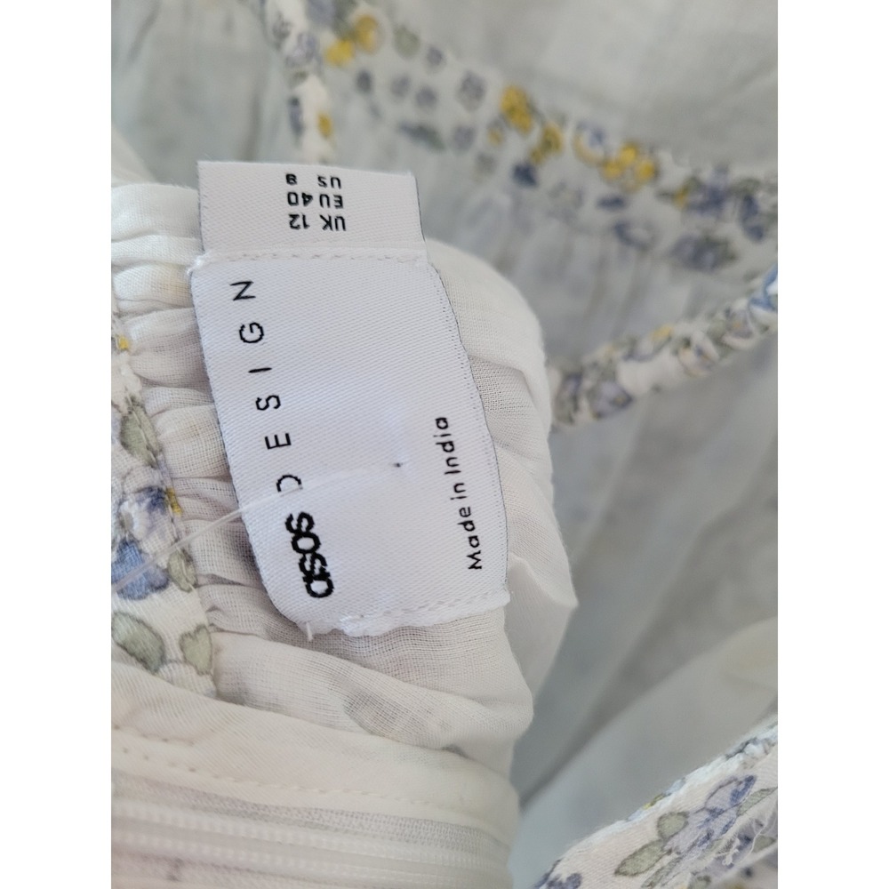 ASOS DESIGN Womens Floral Ditsy Mini Dress White Blue Yellow Open Back Size 8 #8 - Picture 8 of 11